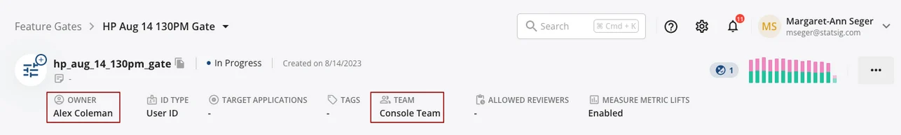 Config header showing Team field separate from Owner