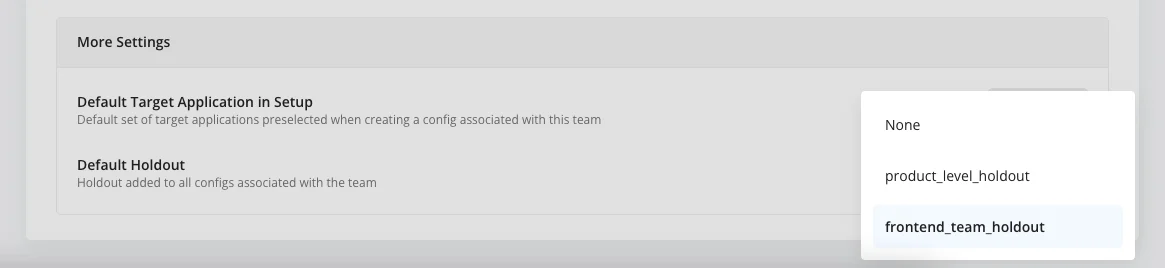 Team default holdout configuration UI
