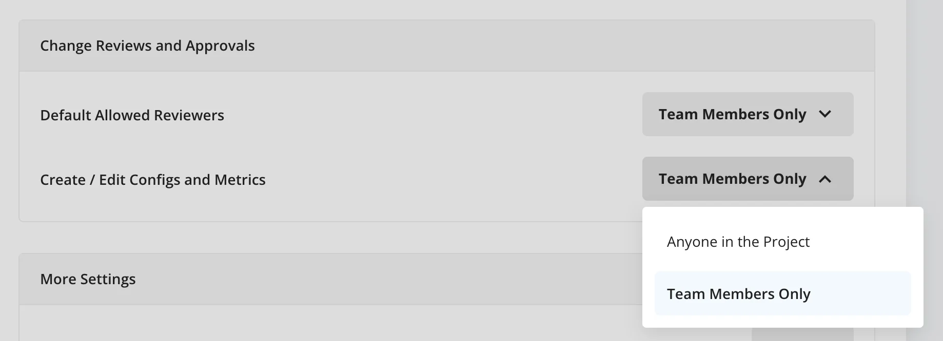 Create and edit configs permissions for team members only or entire project