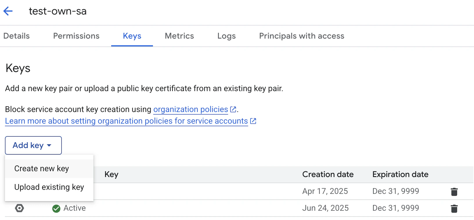 BQ 1st party service account