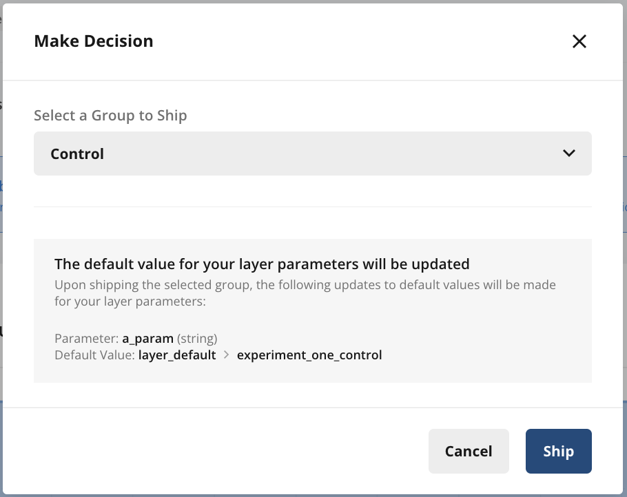 Layer defaults updated to use control group value experiment_one_control