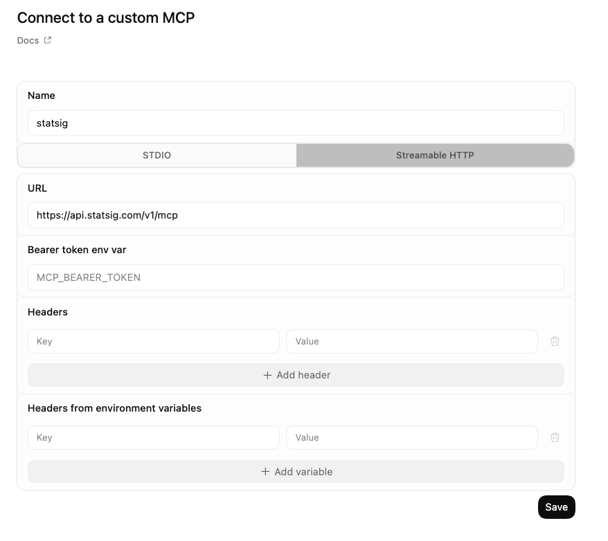 Set up Statsig MCP in the Codex Desktop App