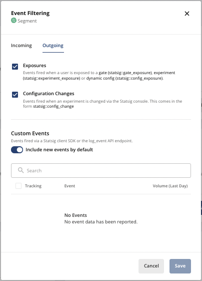 Outgoing event filtering configuration
