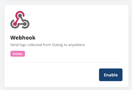 Statsig Webhook integration card with Enable button