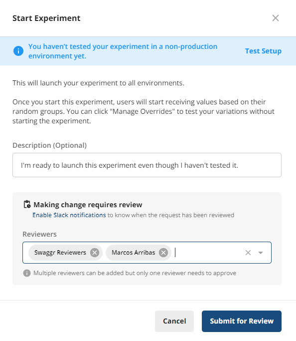 Change review configuration interface