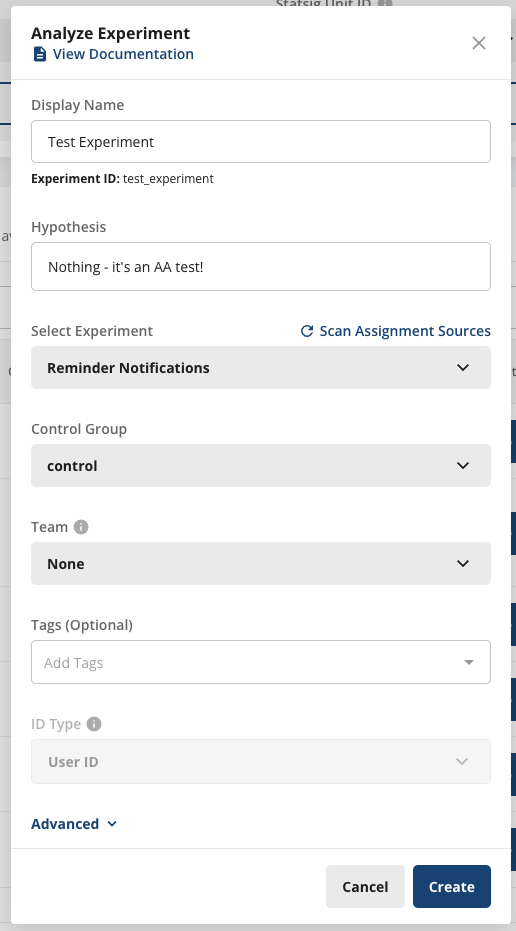 Experiment creation wizard