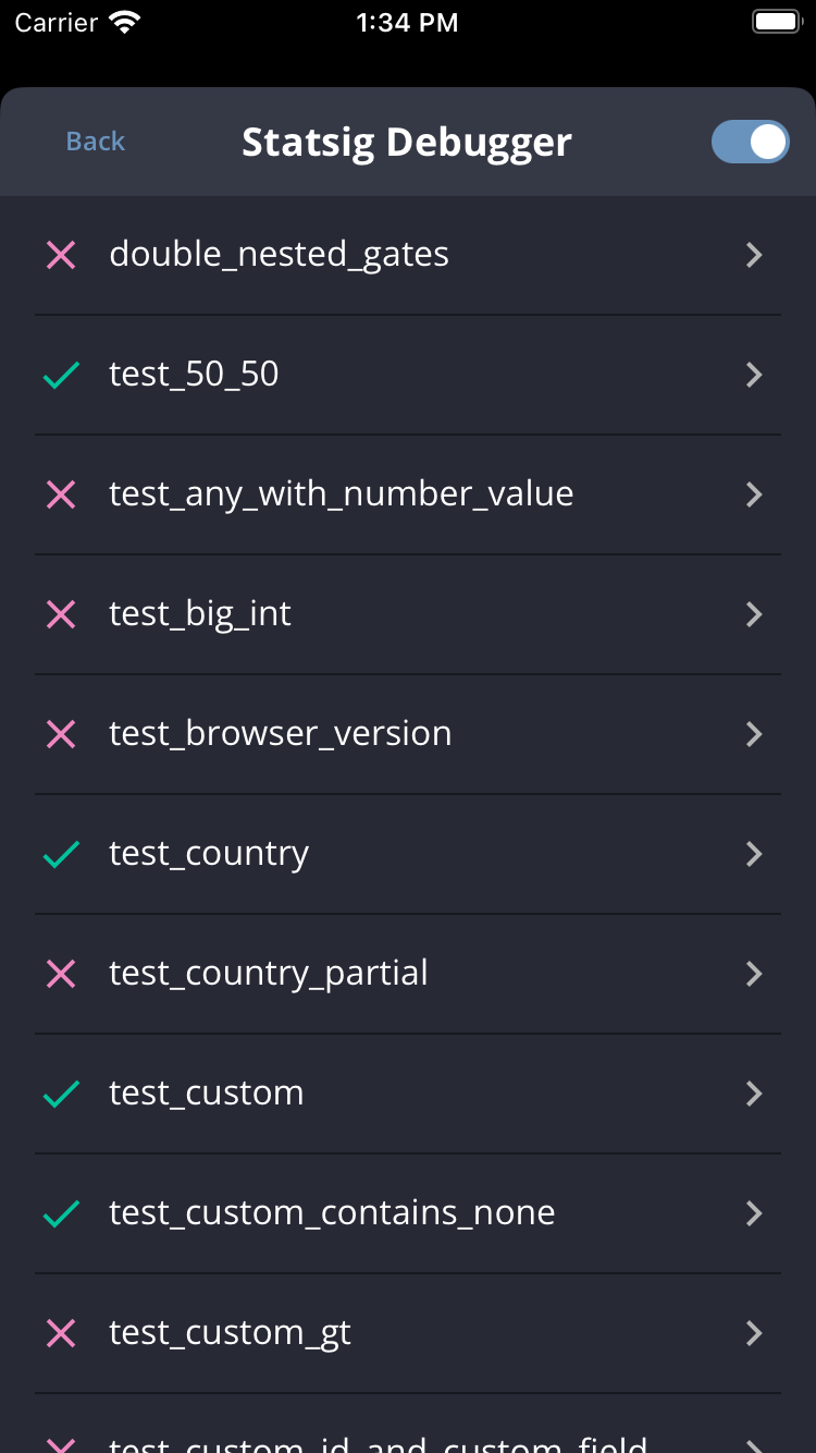 Client debugger gates list