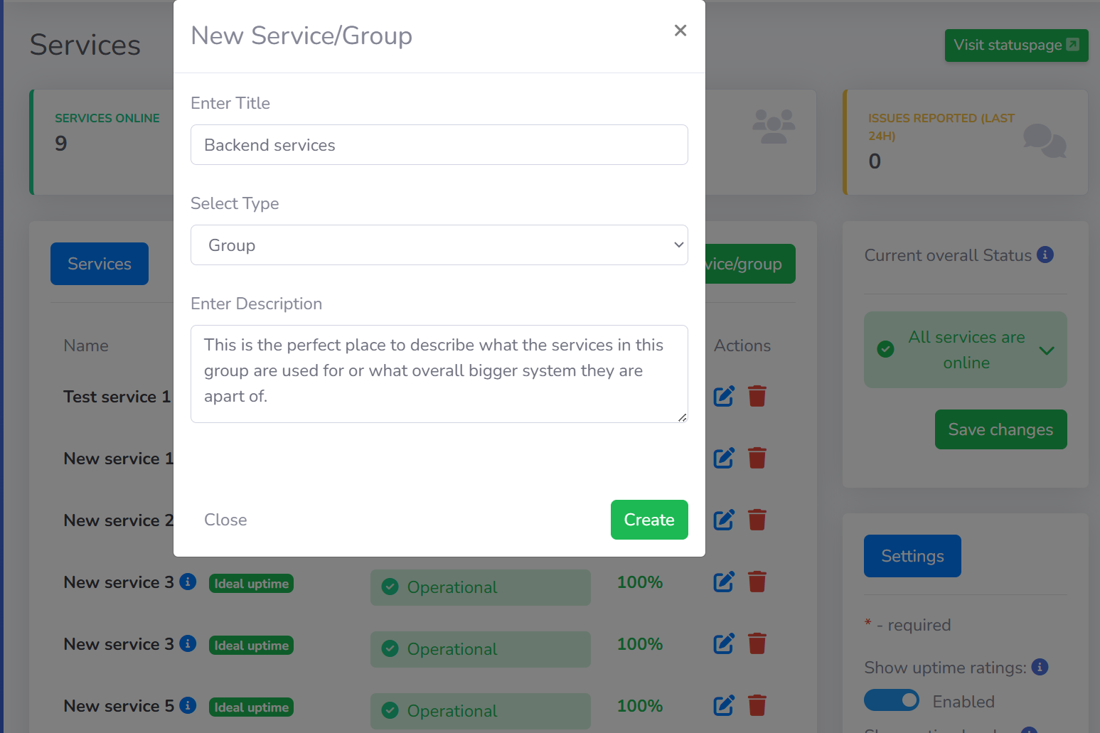 This is what the form to create a new group looks like.