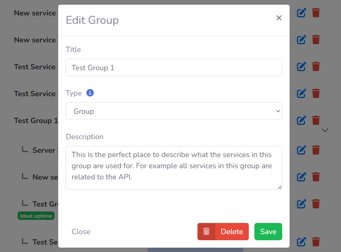 This is the form that you will be shown when editing a group.