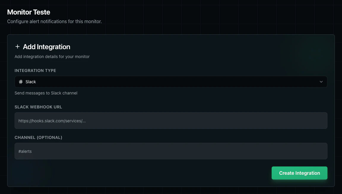 Slack integration form