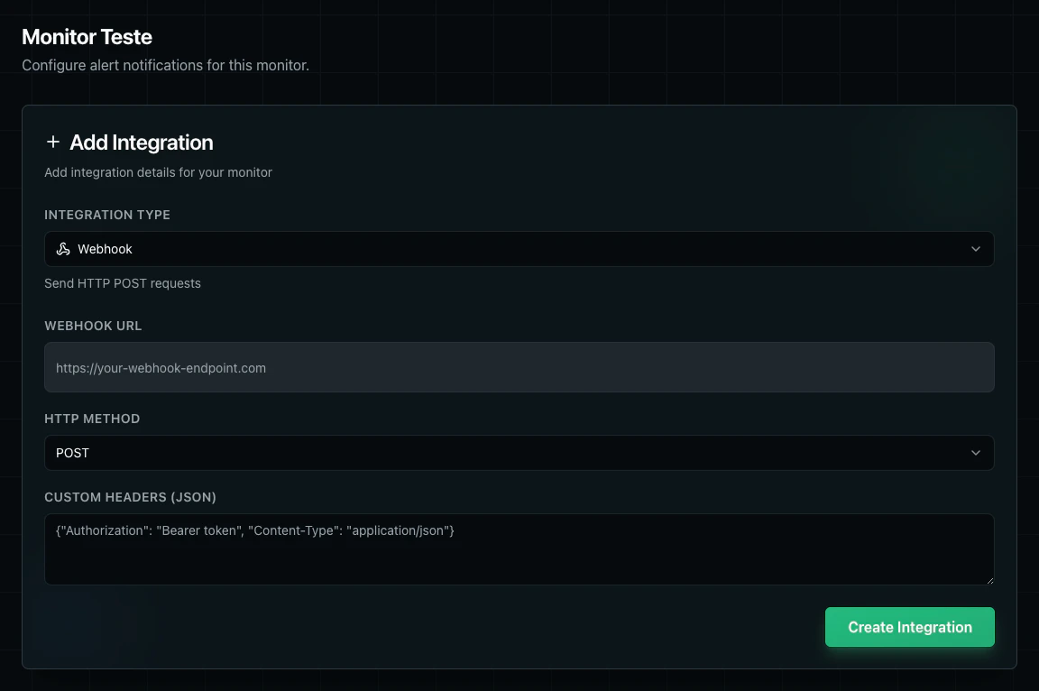 Webhook integration form