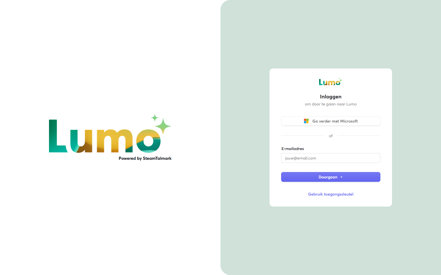 Het inlogscherm van Lumo
