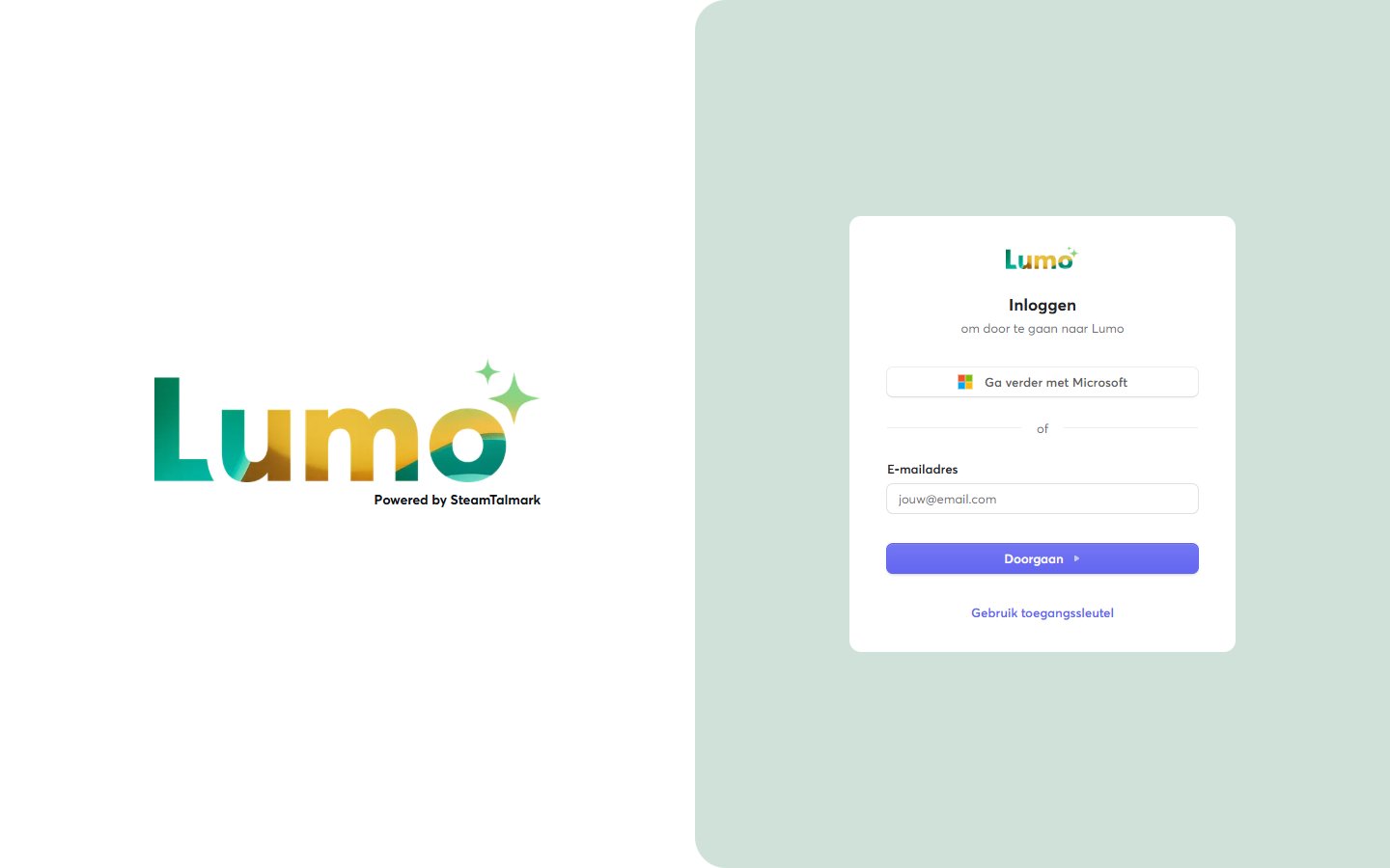 Het inlogscherm van Lumo