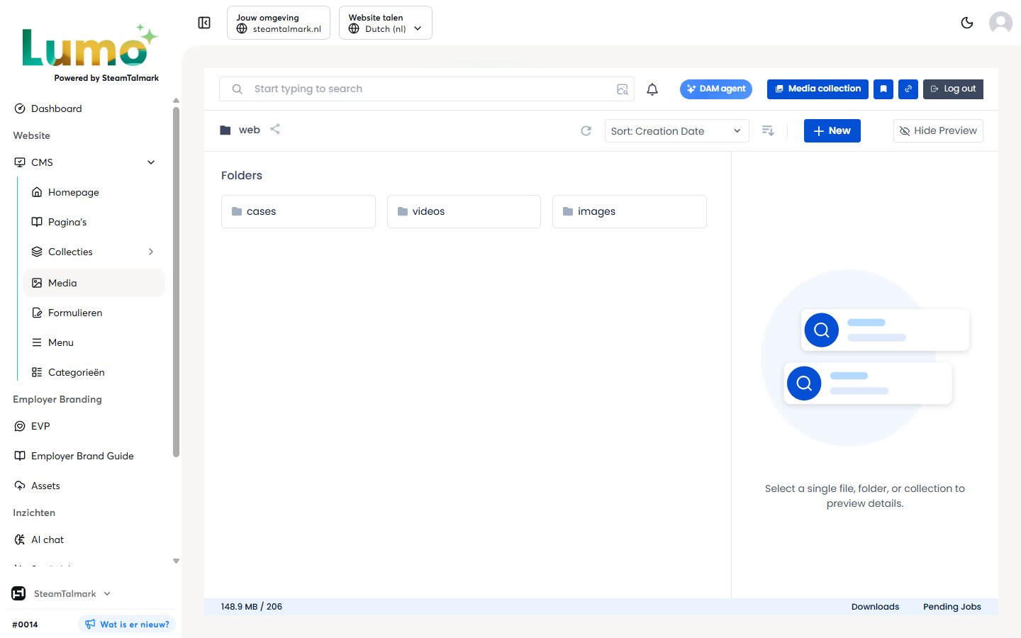 De startmap web in de mediabibliotheek
