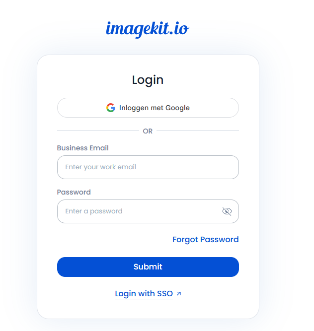 Het inlogscherm van ImageKit
