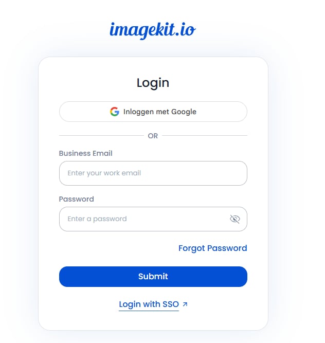 Het inlogscherm van ImageKit