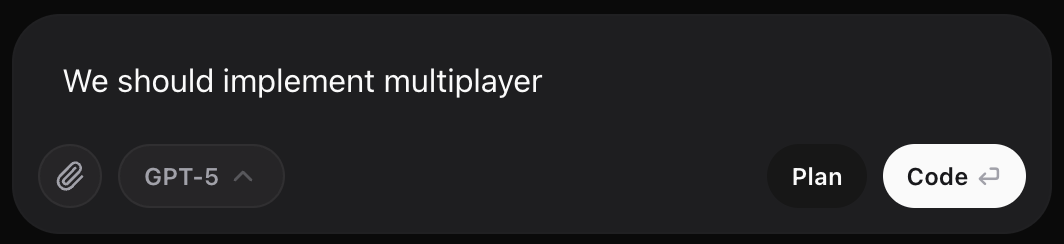 SteerCode composer with Code and Plan mode toggles