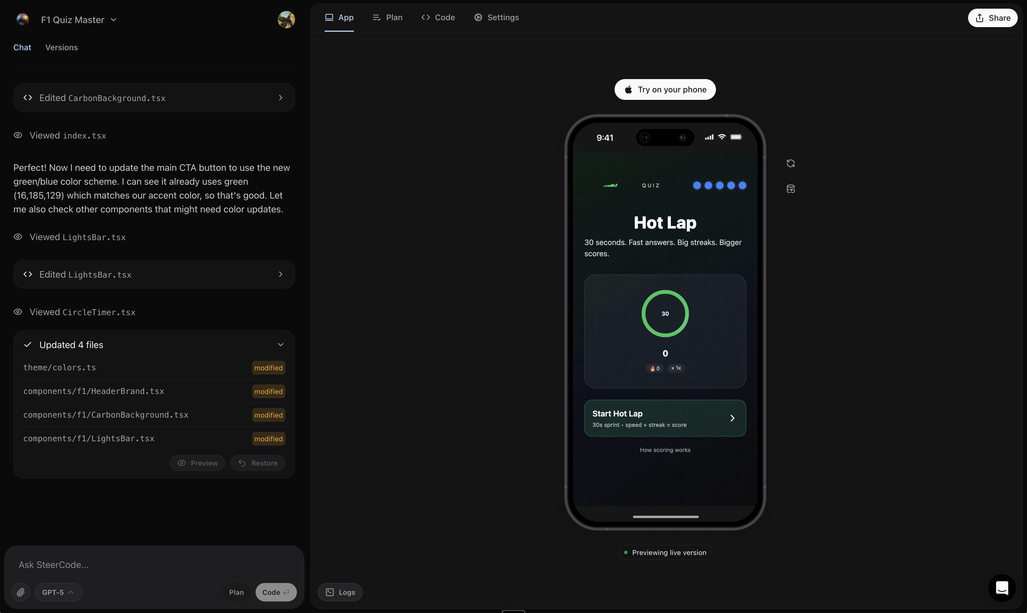 Create mobile app in SteerCode (web)