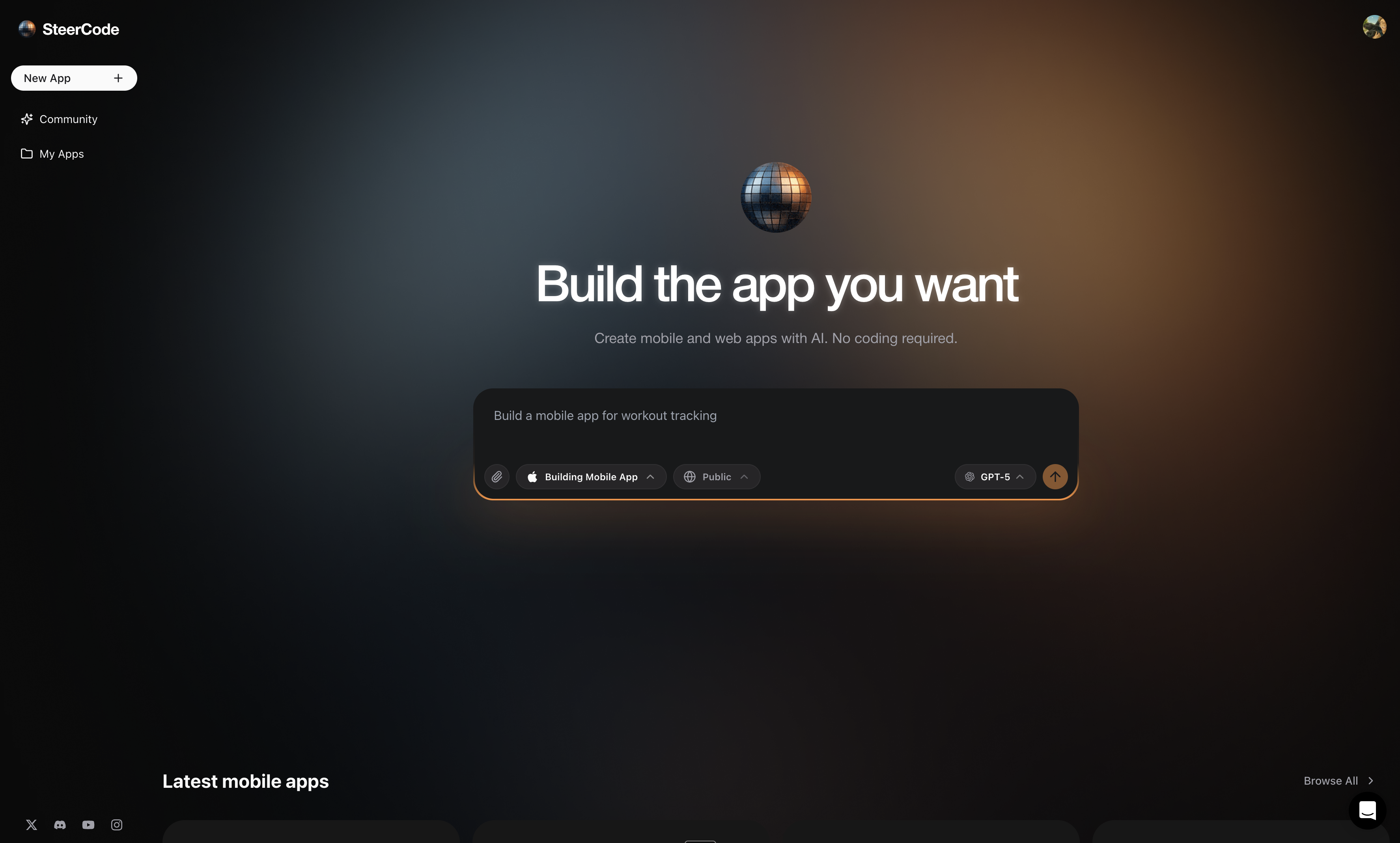 SteerCode create project screen