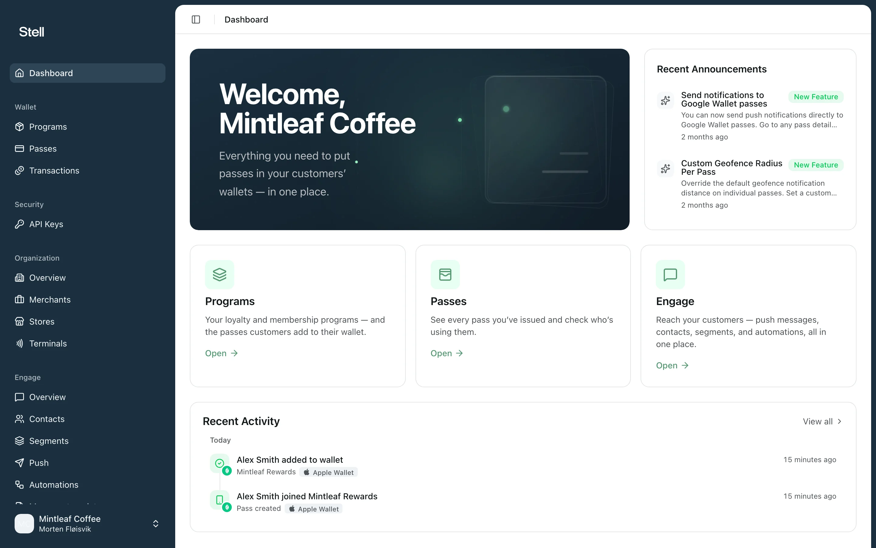 Merchant portal dashboard