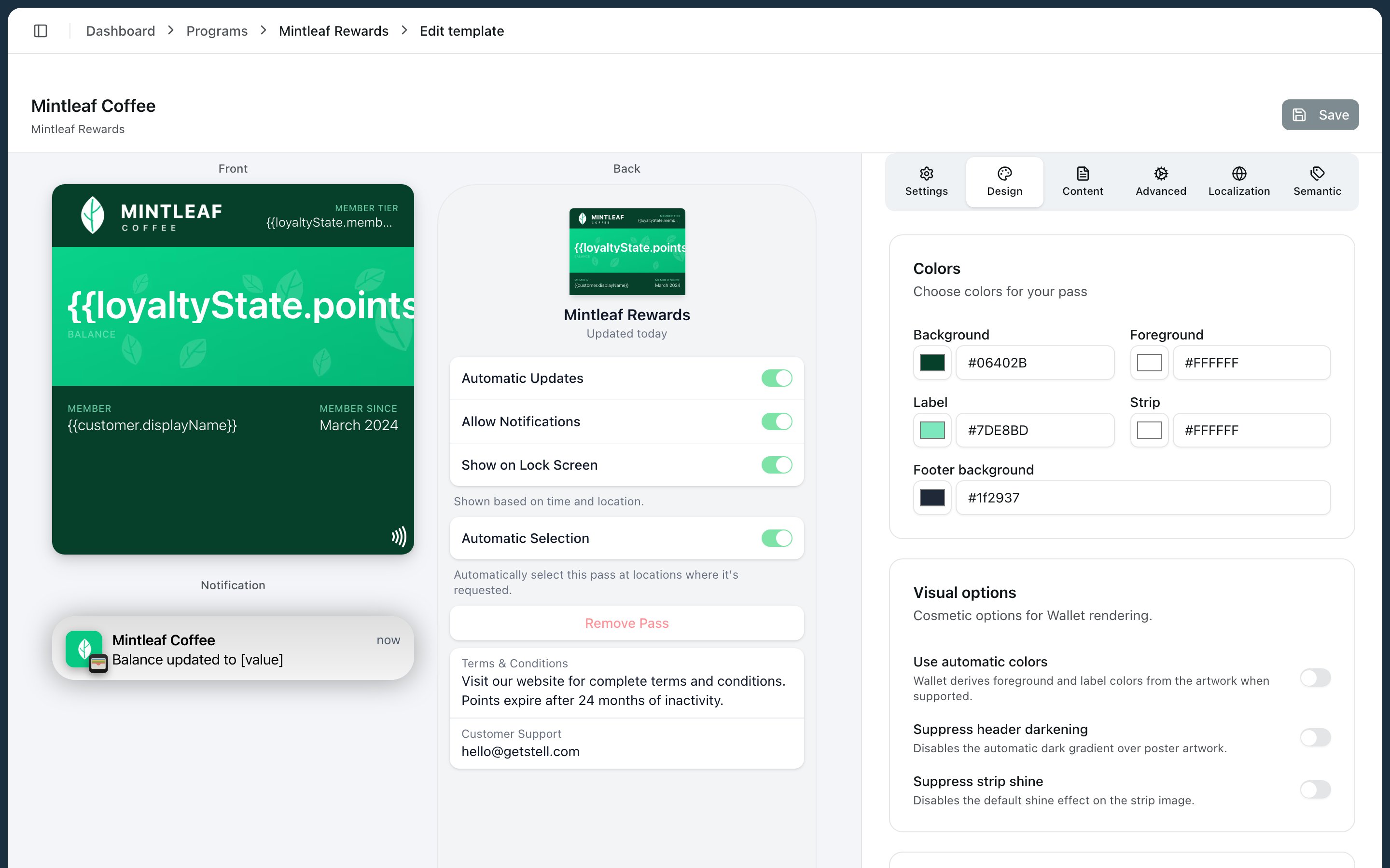 The Design tab