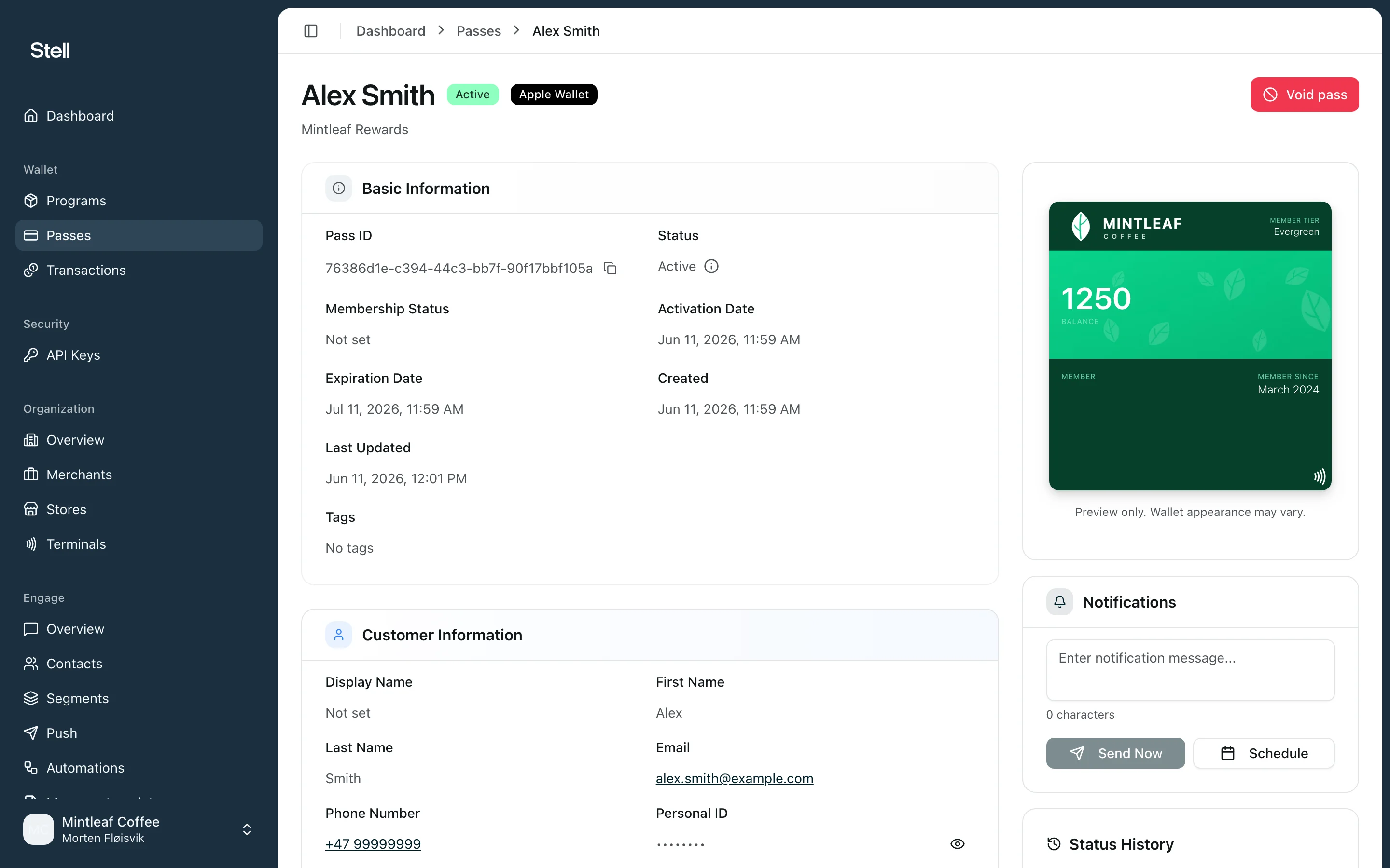 Pass detail page