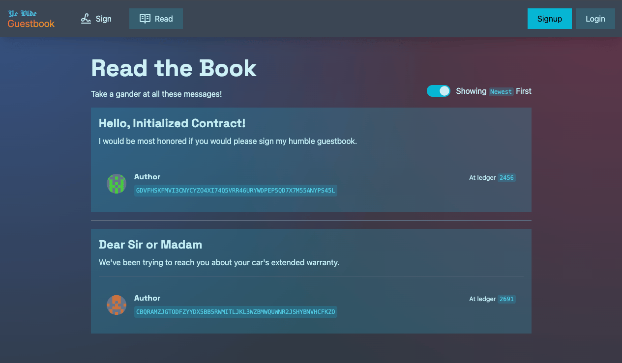 Ye Olde Guestbook Dapp