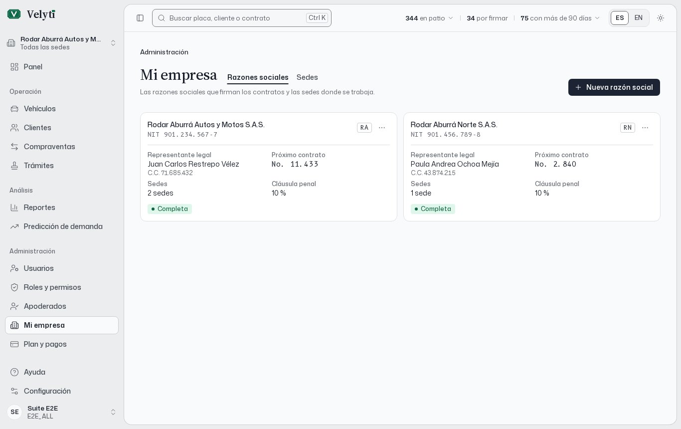 La página Mi empresa.