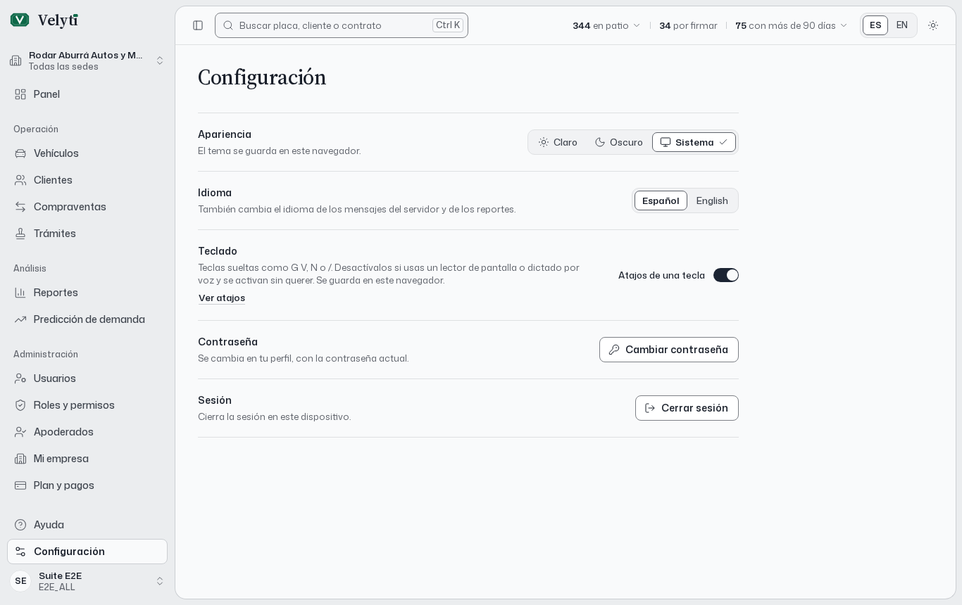 La página de Configuración.