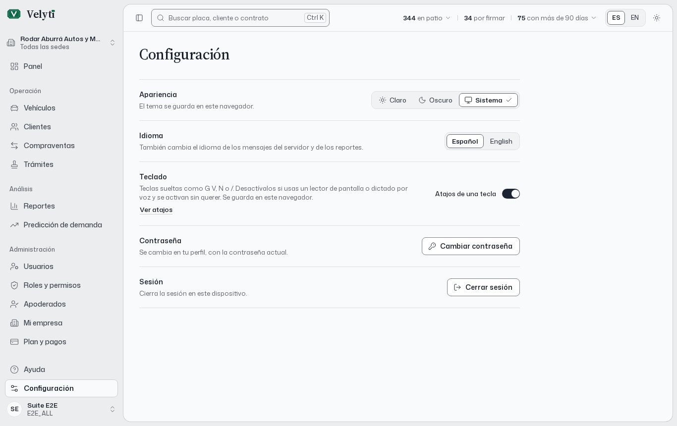 La página de Configuración.