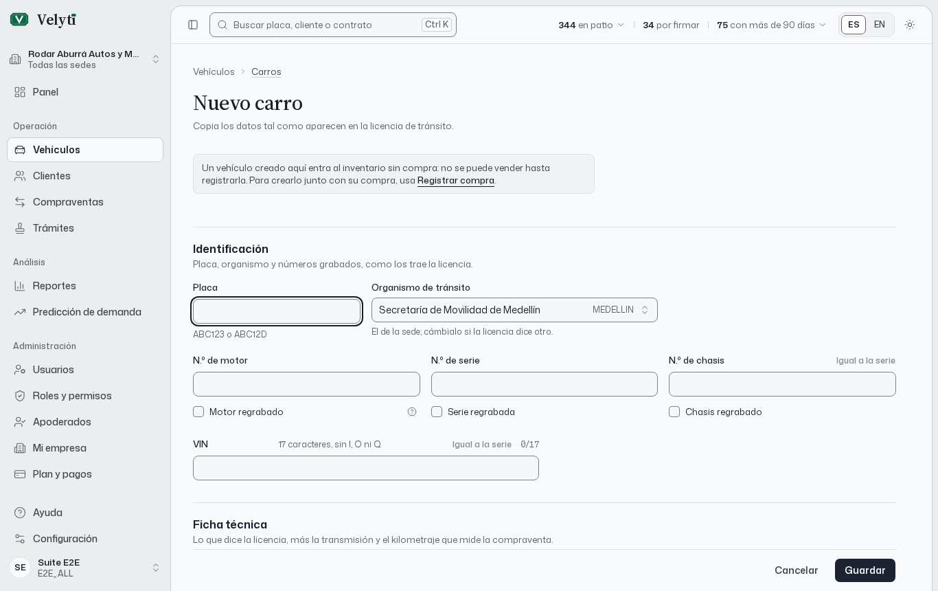 La ficha de un vehículo.