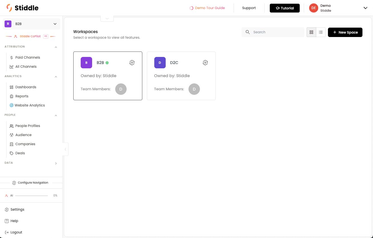 All Spaces — each workspace as a card