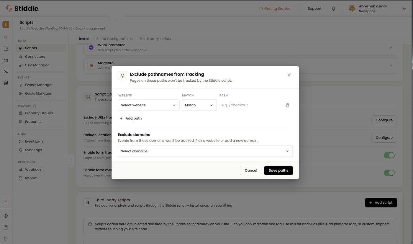 Exclude pathnames and domains
