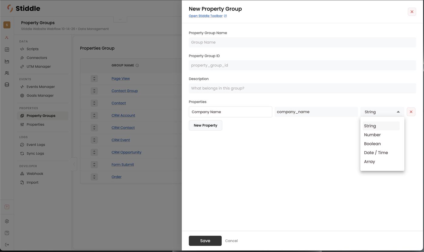 New Property Group — set the property type