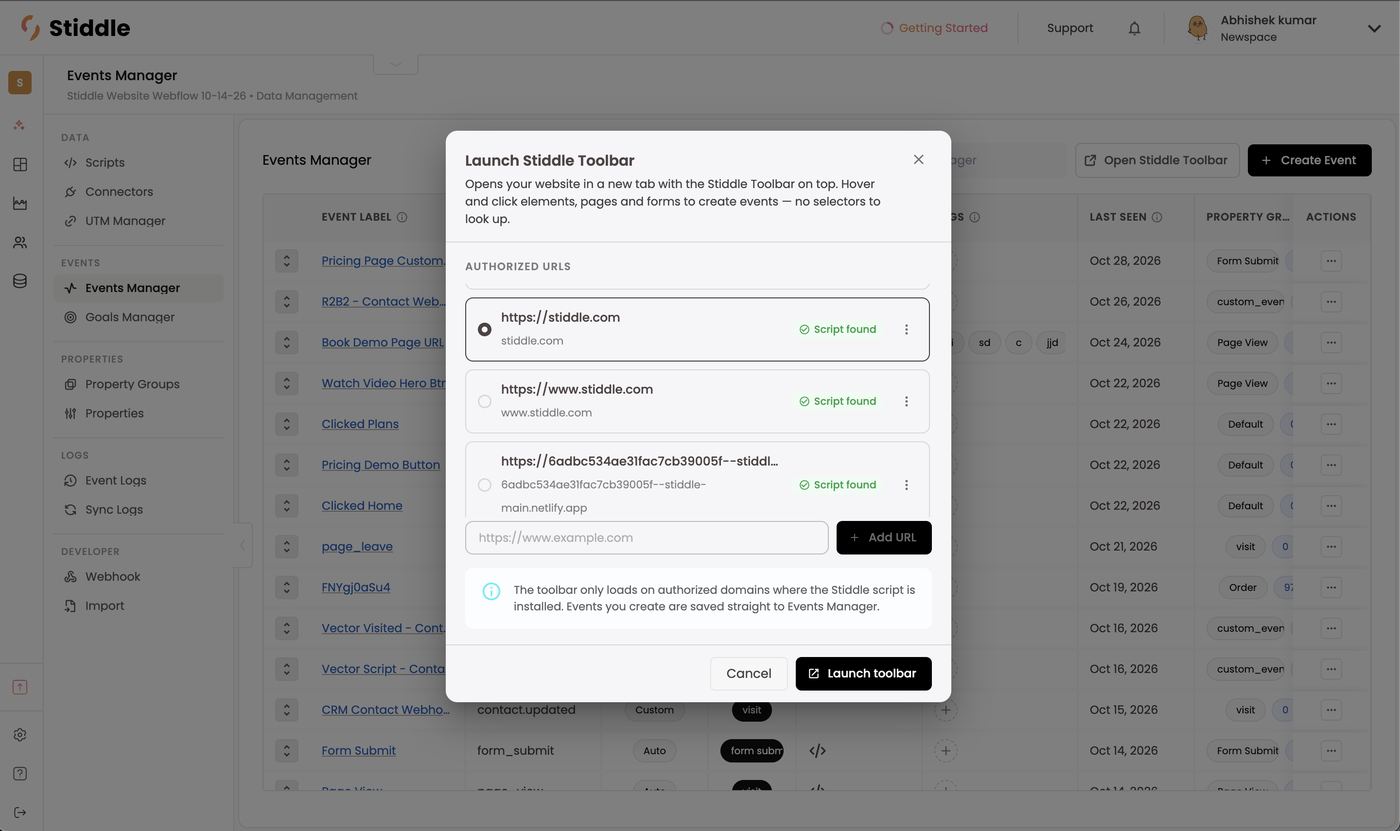Launch Stiddle Toolbar — authorized URLs