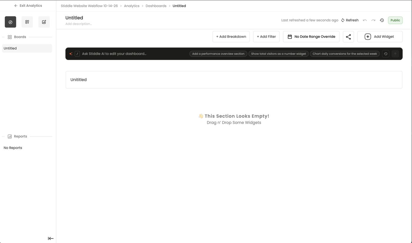 A blank dashboard ready for widgets