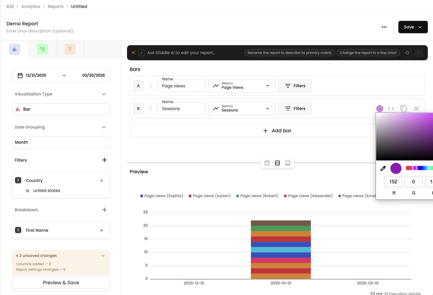 Column color picker, SQL, duplicate and delete