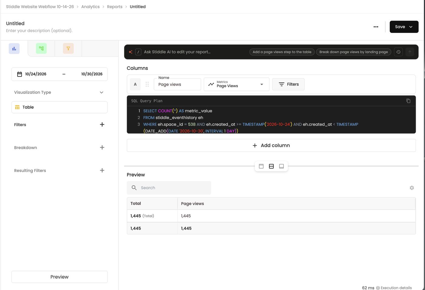 A column's SQL Query Plan