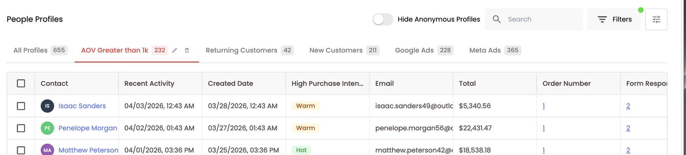 Hover a view tab to rename (pencil) or delete (bin)
