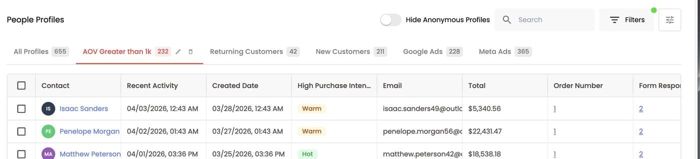 Hover a view tab to rename (pencil) or delete (bin)