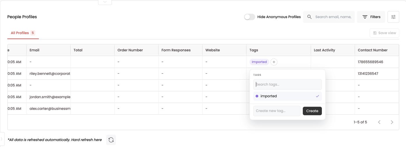 Add or create a tag on a profile