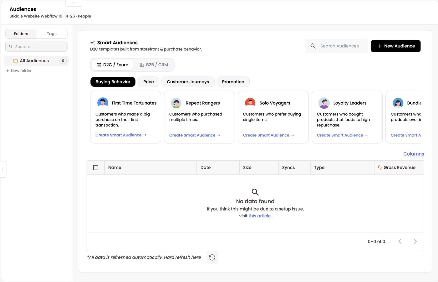 D2C / Ecom Smart Audience templates