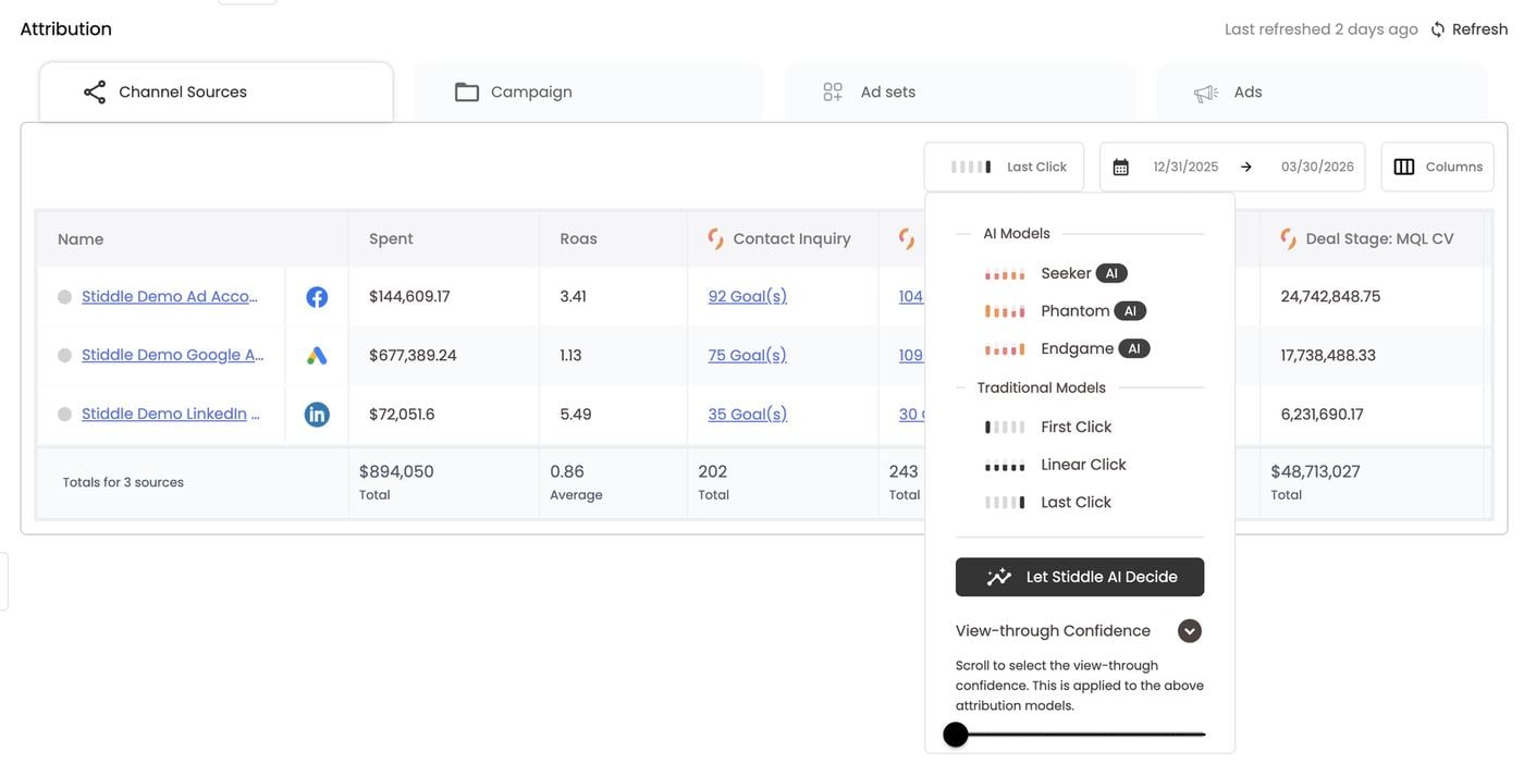 Model menu — Seeker, Phantom, Endgame, traditional models and Let Stiddle AI Decide