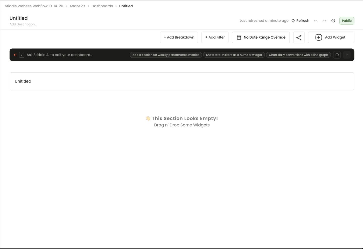 A blank dashboard
