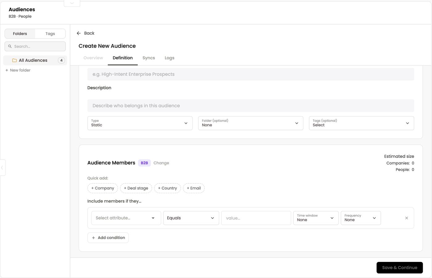 Audience Members — B2B conditions with estimated Companies and People