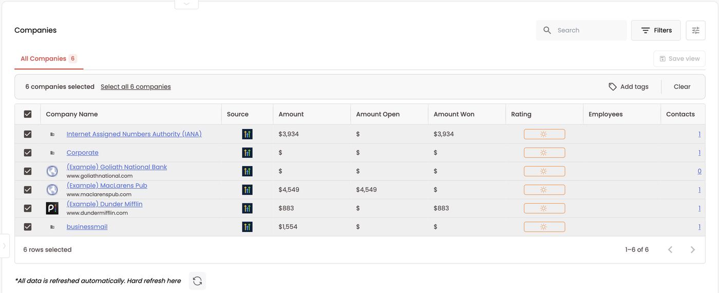 Selected companies — Add tags