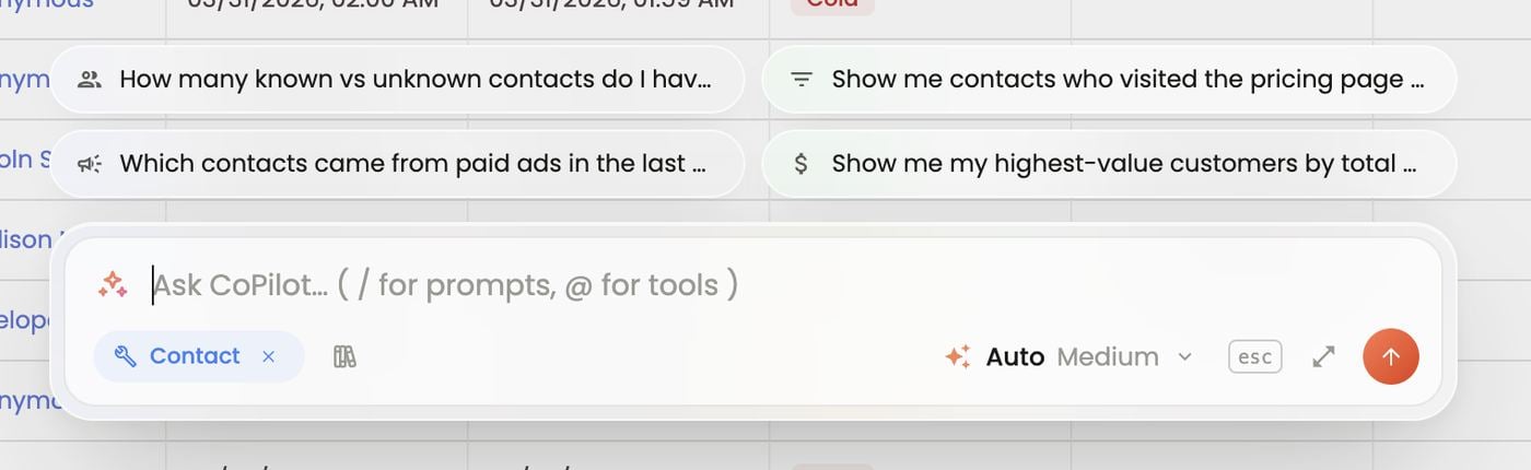CoPilot Anywhere bar with the Contact tool selected
