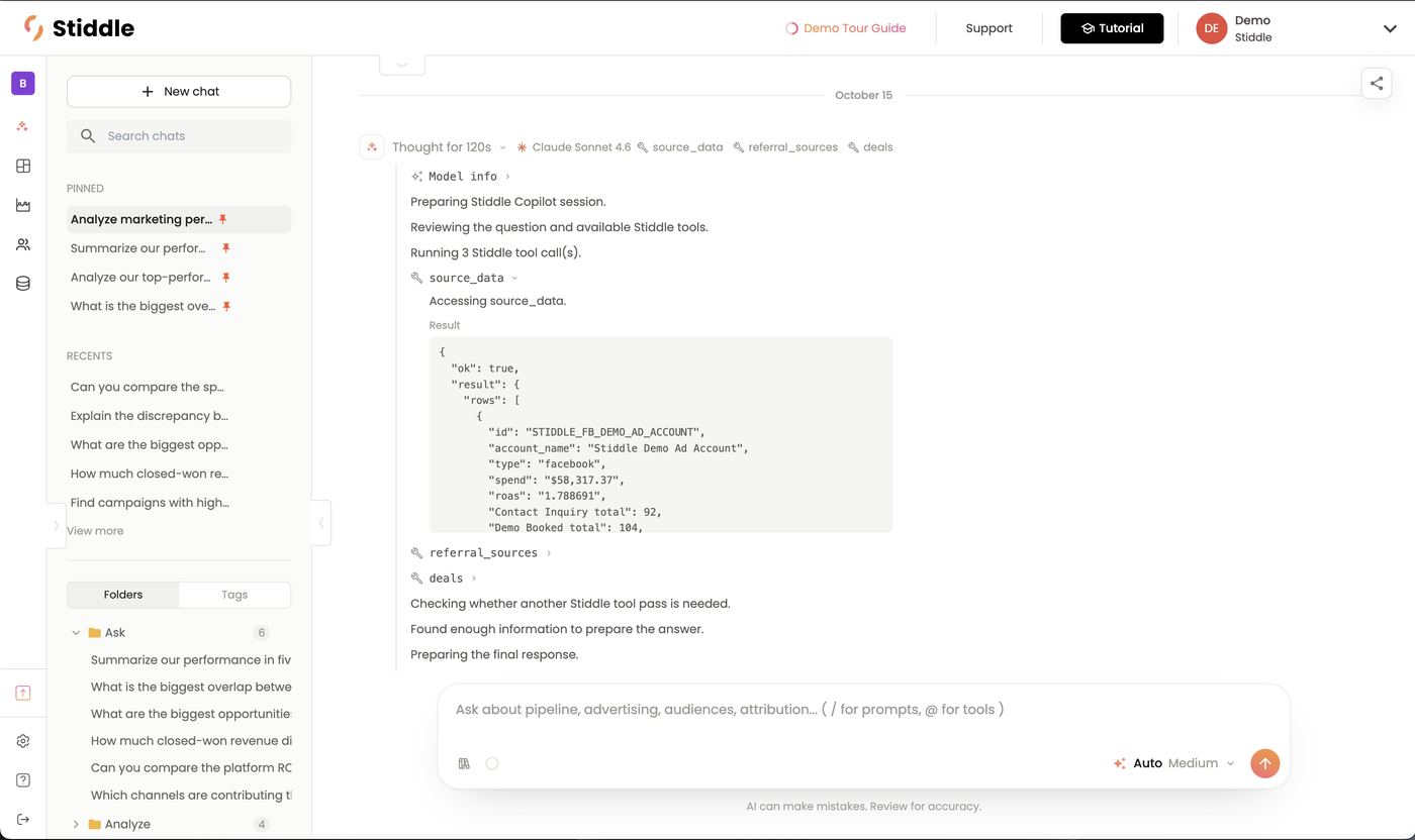 Expanded thinking steps and tool results