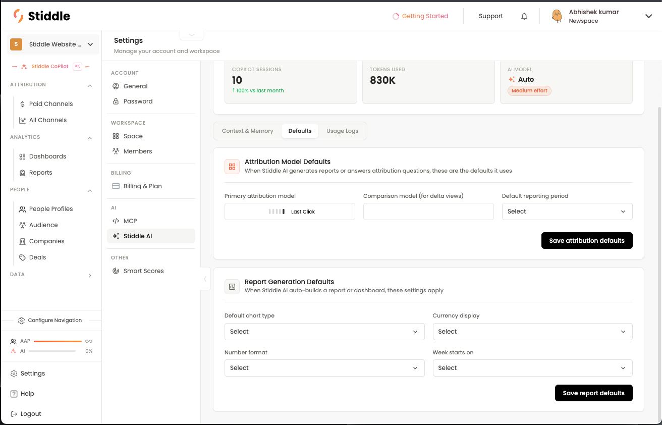 Stiddle AI → Defaults
