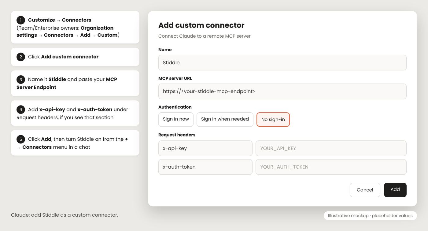Claude — Add custom connector for Stiddle